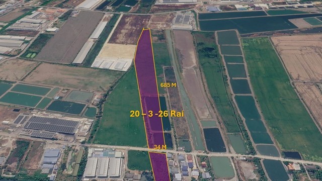 ขายที่ดินผังสีม่วง บางบ่อ สมุทรปราการ 20.3 ไร่ สำหรับโรงงาน โกดัง คลังสินค้า
