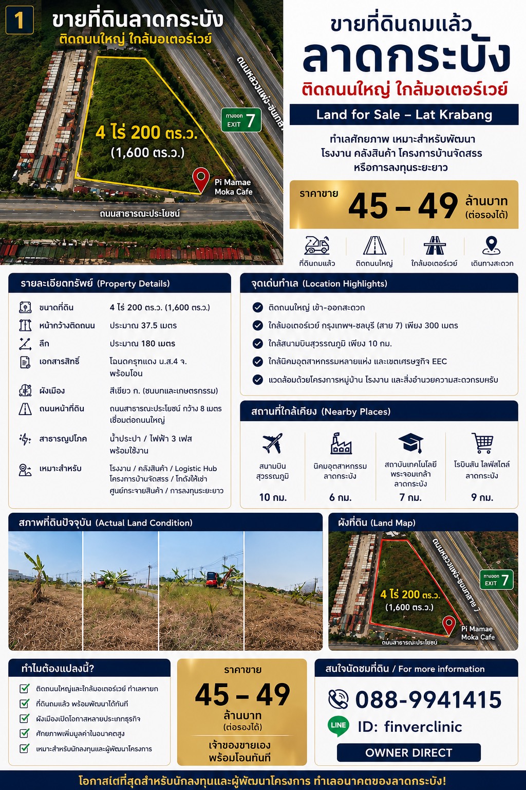 ขายที่ดินลาดกระบัง 4 ไร่ 2 งาน ถมแล้วสูงประมาณ 5 เมตร ใกล้มอเตอร์เวย์–สุวรรณภูมิ