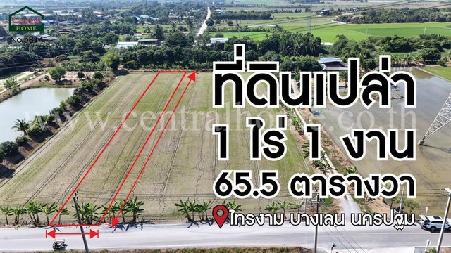 ราคาพิเศษ ที่ดินเปล่า 1-1-65.5 ไร่ ไทรงาม ถนนบางเลน นครปฐม ติดถนน